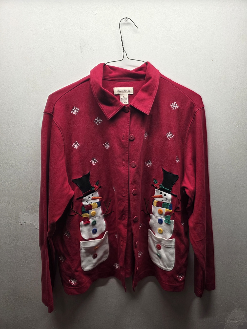 Bechamel Red Snowman Embroidered Cardigan Sweater